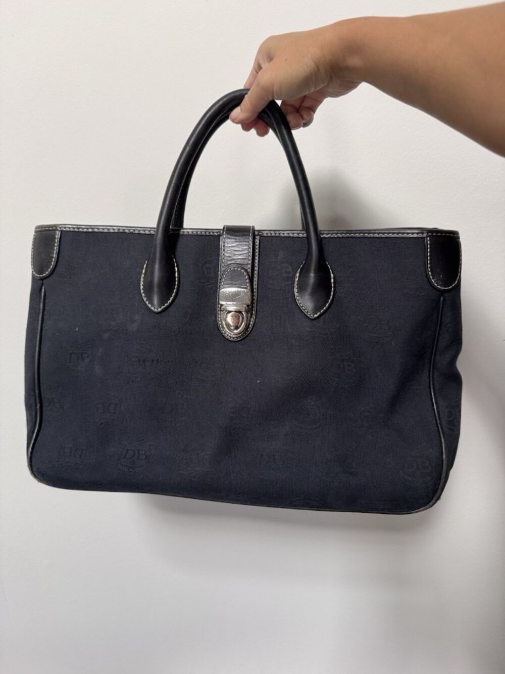 DOONEY & BOURKE Double Handle Tote Bag Black Canvas Push Lock